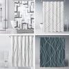Geometric Line Print Shower Curtain, Modern Abstract Wave & Block Design, Waterproof Polyester Bathroom Curtain with Hooks