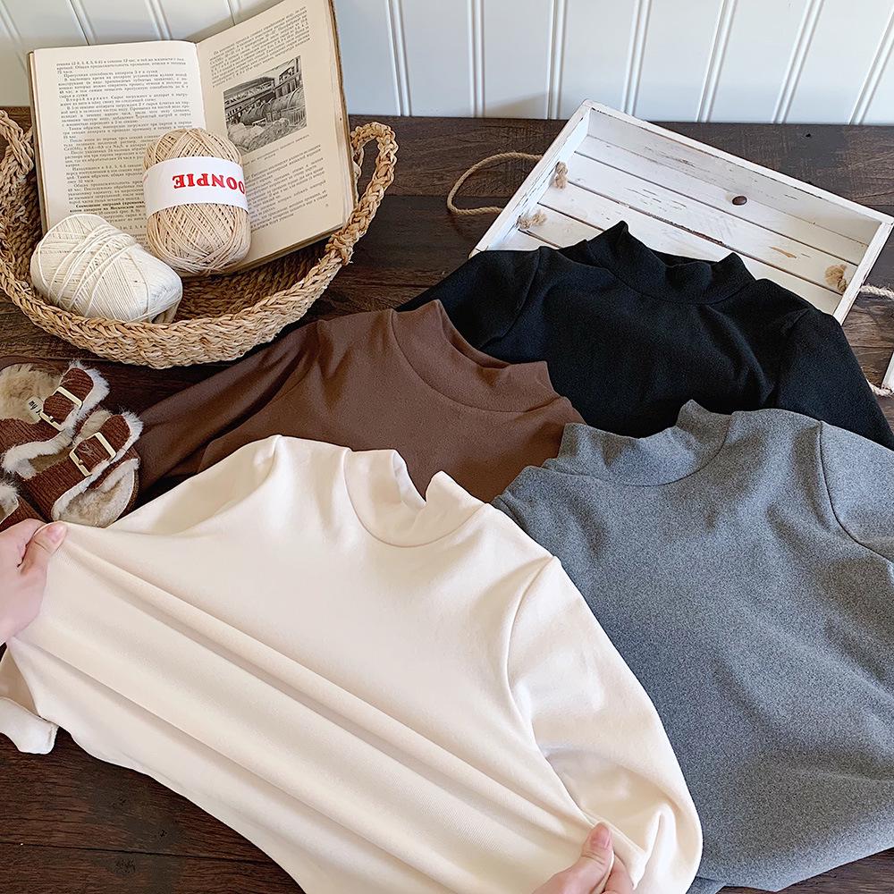 Kino Zimowy Chłopięcy Top Bazowy z Półwysokim Dekoltem w Stylu Koreańskim