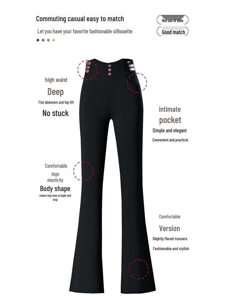 Autumn High-Waist Black Flare Pants for Women - Versatile, Elastic, and Stylish Jeans for Middle-Aged Moms