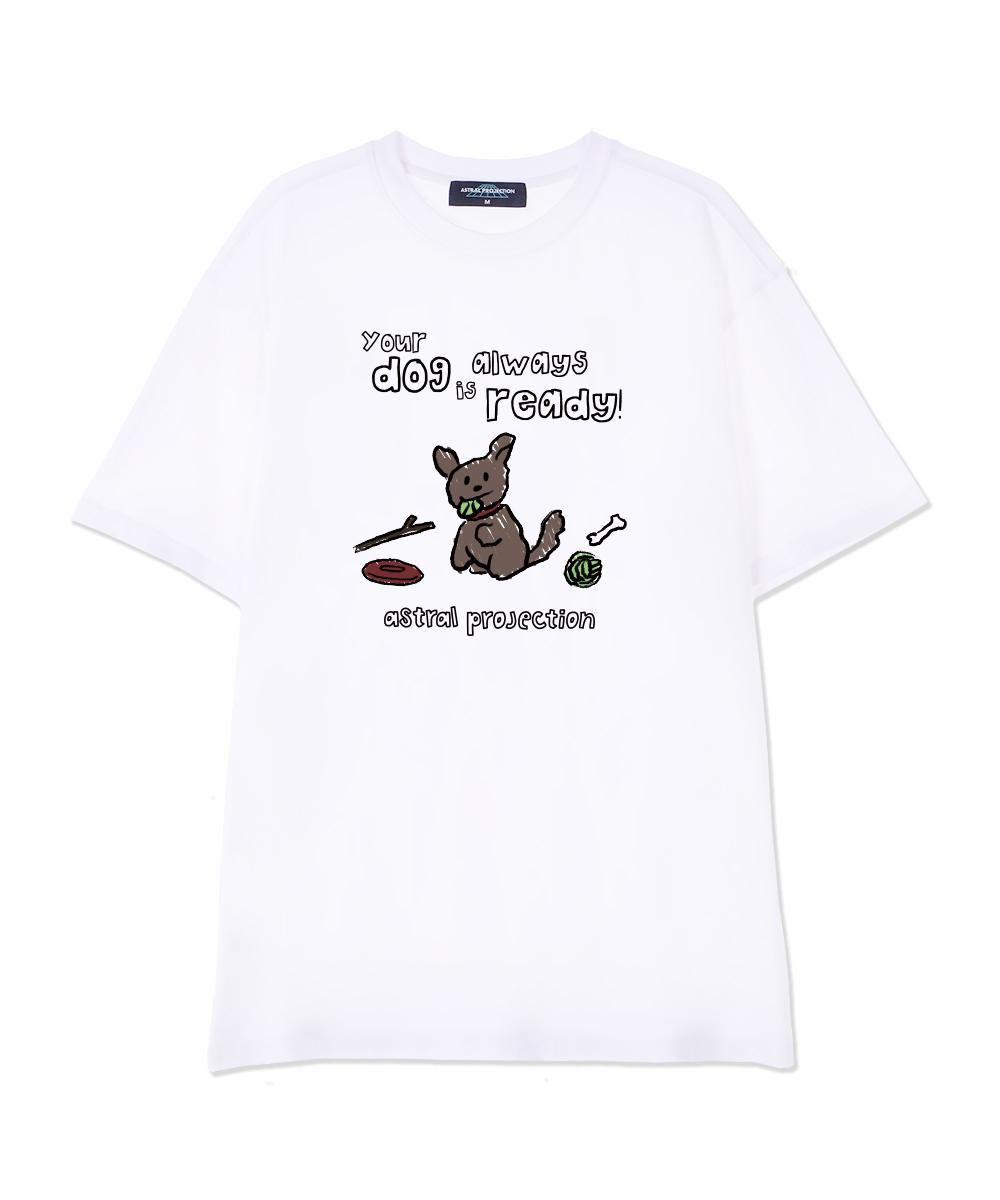 Astral Projection Doodle Puppy Supima Cotton Round Neck Short Sleeve T-Shirt_White L