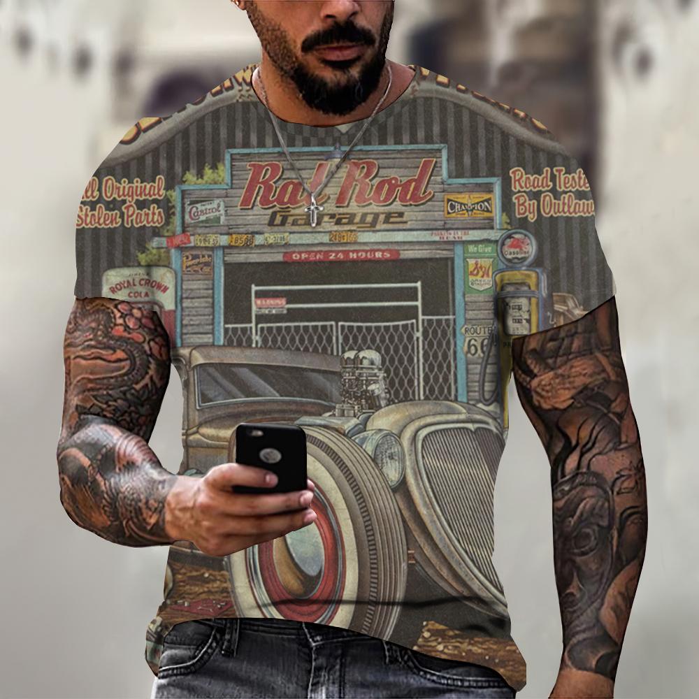 Vintage Motorcycle T Shirt For Men 3D Racing Girl Short Sleeve Tops Street Men's Biker T-shirt Oversized Tee Shirt Clothing