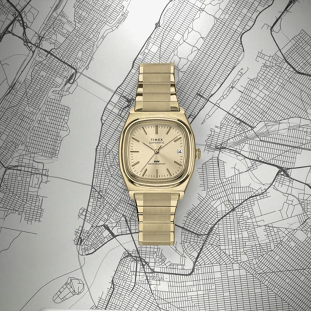TIMEX TW2Y07200 Unisex Automatic Watch, 5 ATM Water Resistant, Yellow Gold Dial, Stainless Steel Case