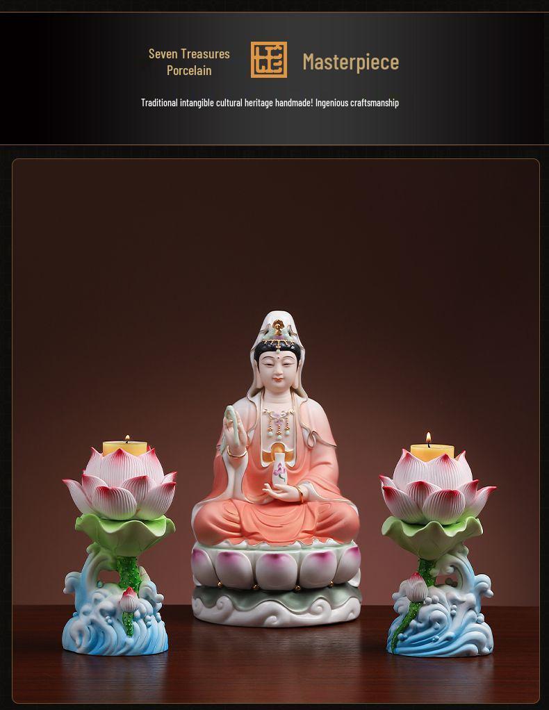 Lotus Ceramic Butter Lamp Holder for Buddhist Offerings - Candlestick & Candle Holder Ornament