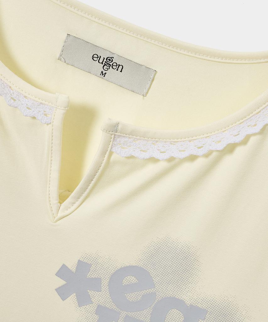 Yujen Lace Neck Semi-Crop Short Sleeve T-Shirt_Cream Butter