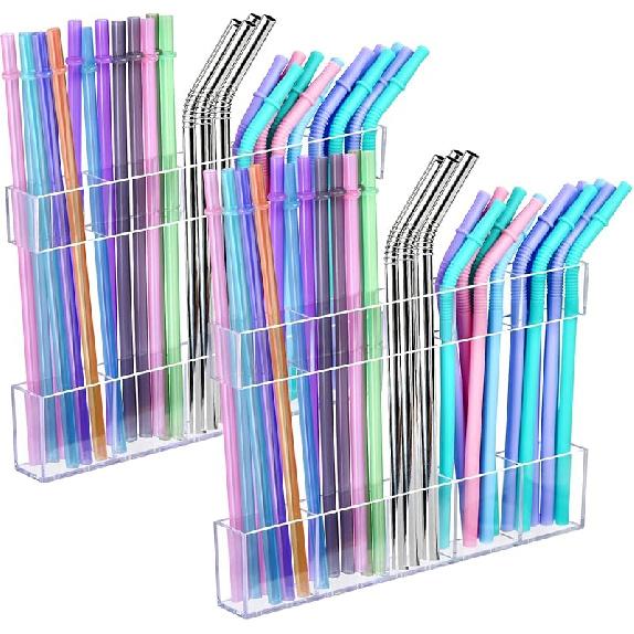 9.5" Large Acrylic Straw Holder for Cabinet Door – Kitchen Cabinets Straws Organizer, Reusable Tumbler, Small Kitchens Accessories Storage