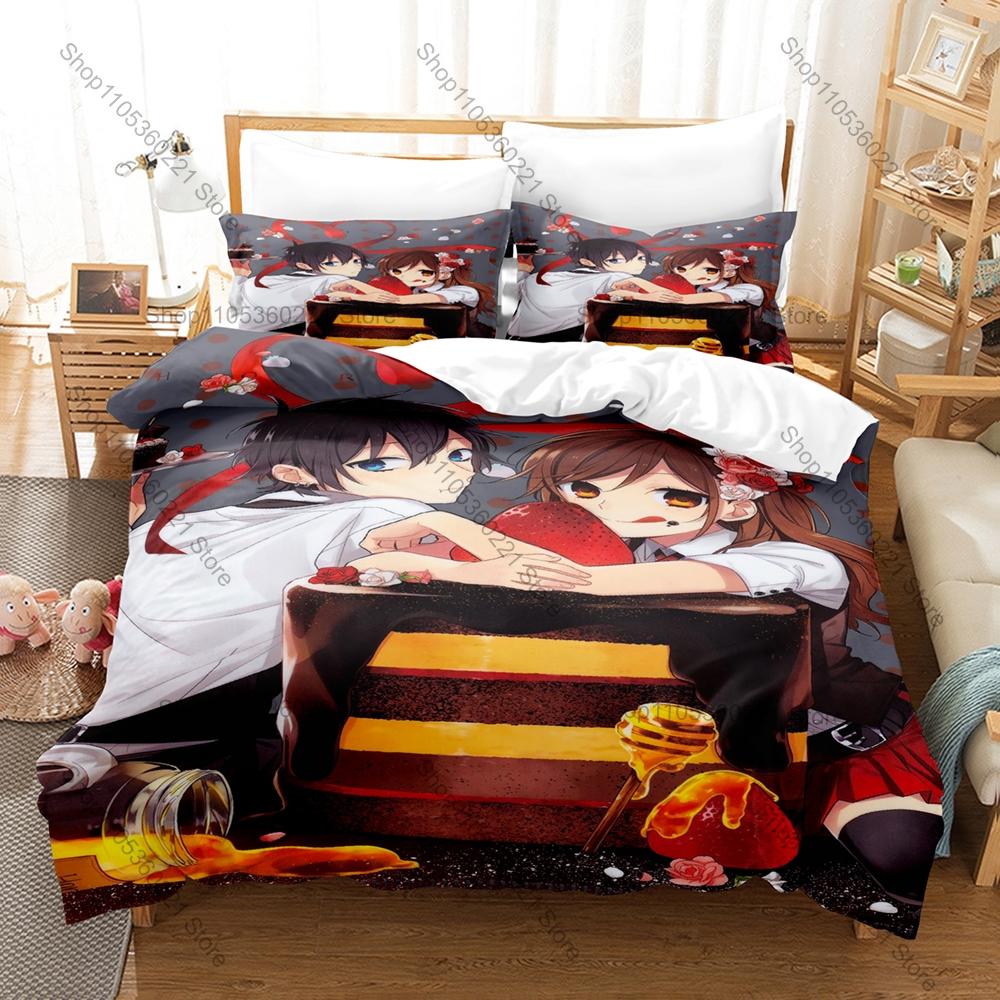 Japanese Kpop Horimiya Bedding Set 3Pcs Cartoon Character Printed Duvet Cover Set Bedroom Decor Gift For Fans