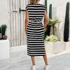 Women's Fashion Striped Loose Slit Round Neck Casual Dress