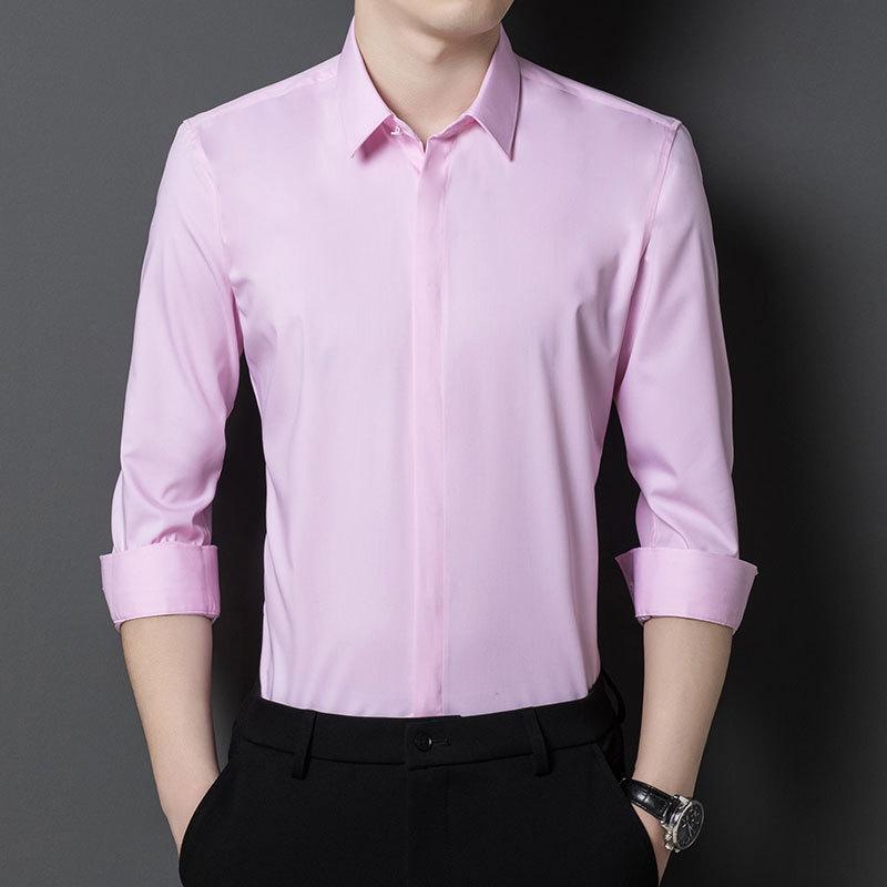 Men's Bamboo Fiber Long-Sleeve Non-Iron Stretch Business Casual Shirt