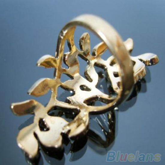 Women's Fashion Shiny Rhinestone Hollow Leaf Joint Armor Knuckle Ring Jewelry
