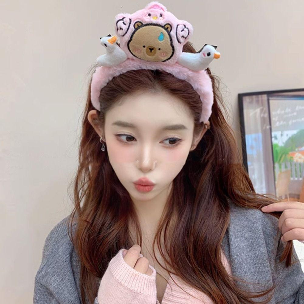 Duck Animal Fluffy Hair Hoop Non-slip Cartoon Hairbands Headpiece Face Washing Hair Hoop  Daily