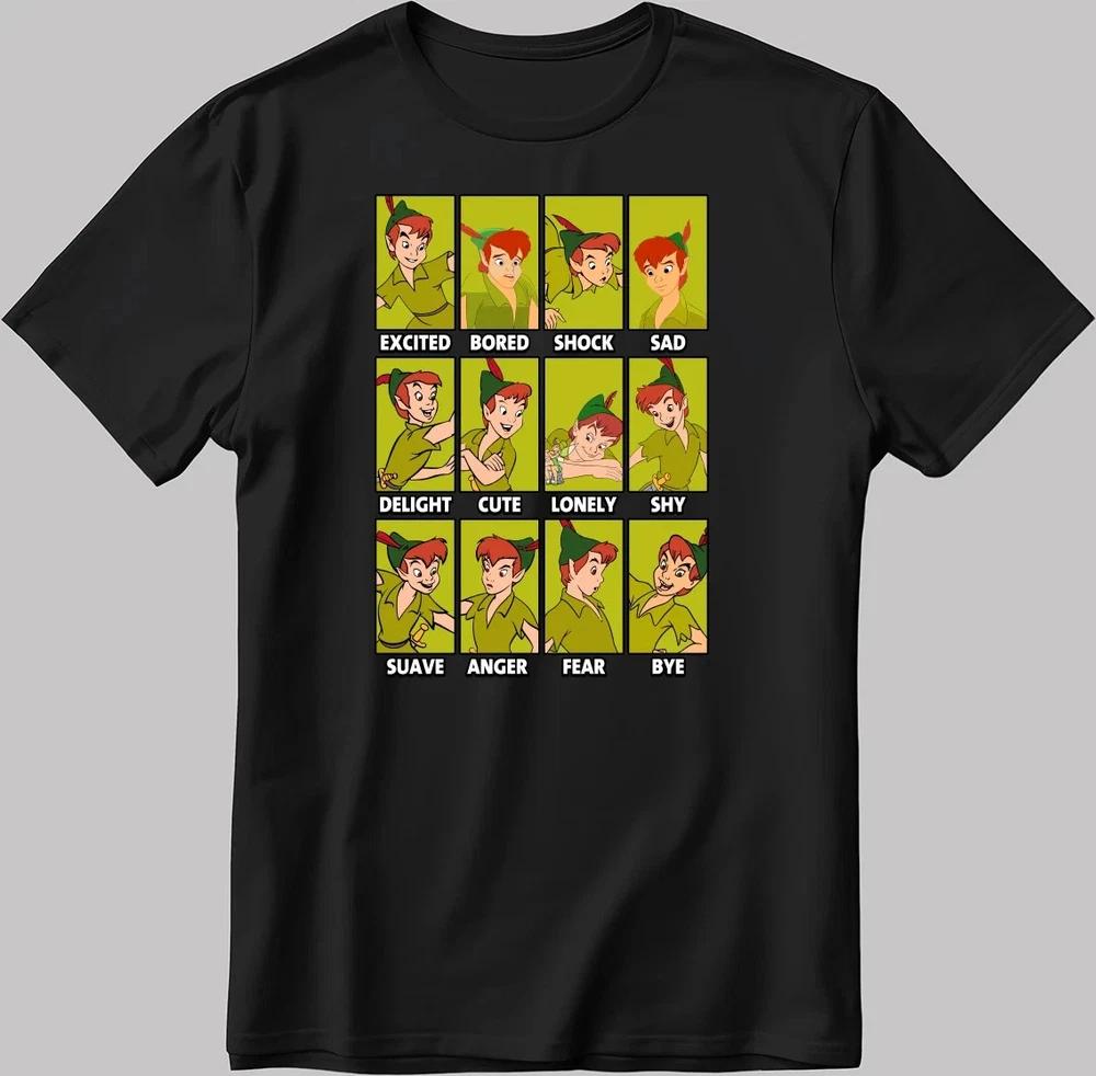 Peter Pan Cute Moods Graphic Black TShirt Size S4XL S
