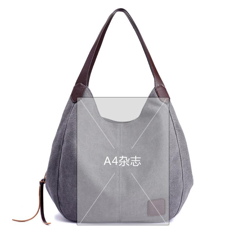 Canvas Bag Women's Bag Fashion with Artistic Simple Single Shoulder Handbag Multi-layer Leisure Large Bag