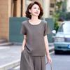 Elderly Women's Summer Short Sleeve Top & Wide-Leg Pants Set