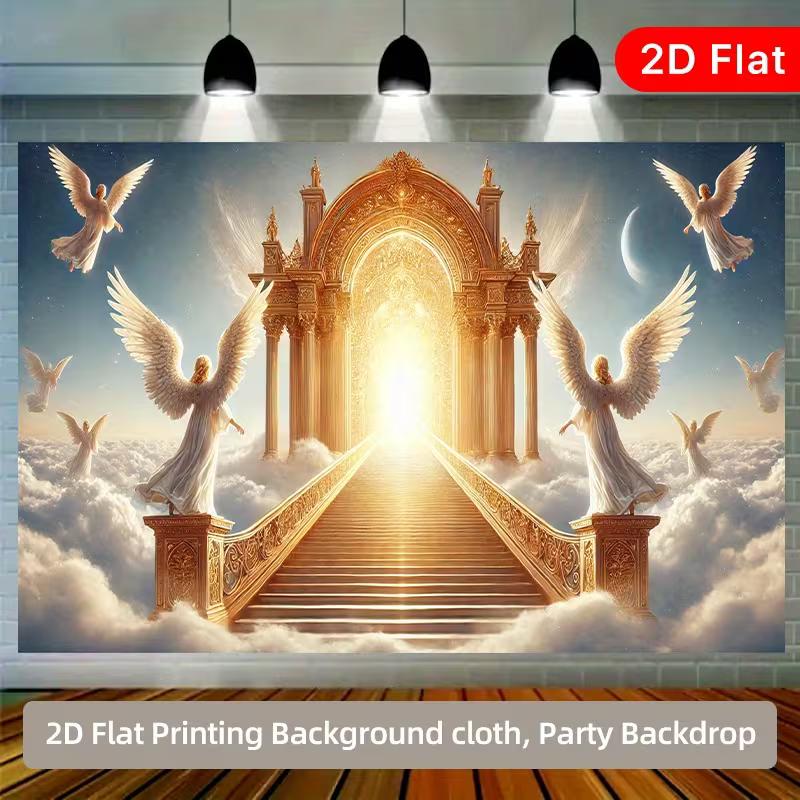 2D Himmels Pforte Kulisse, Goldene Treppe & Engel Fotografie Banner