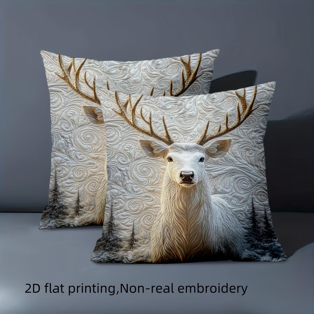 1 pillowcase 2D flat printing White Deer Pattern Pillow 2D Flat Printing Polyester pillowcase sofa decorative cushion cover