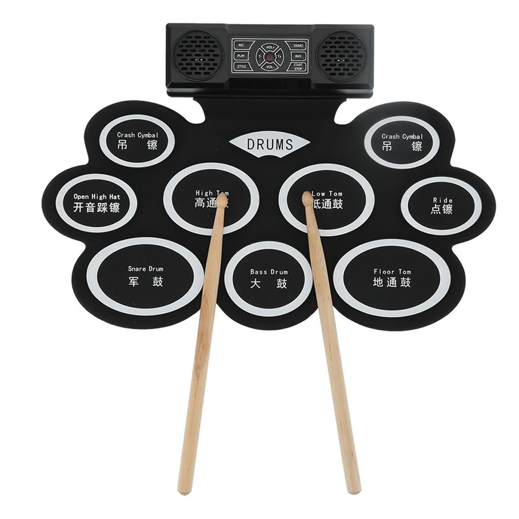 Electronic Drum Pad Set Roll Up Foldable Kit with 2 Speakers Battery 100‑240V DM10US Plug