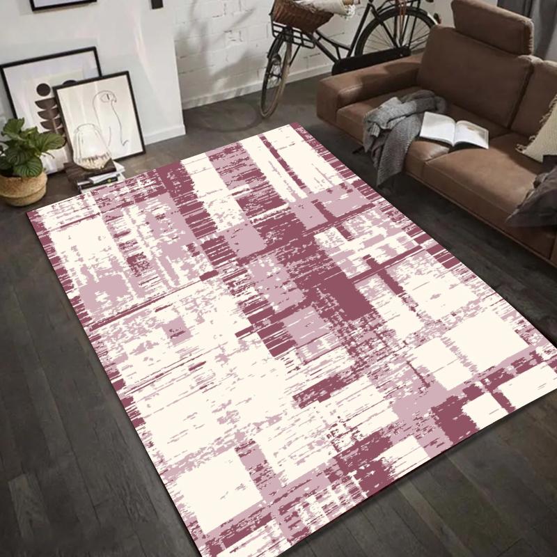 Black White Geometric Abstract Pattern Area Rug Modern Minimalist Floor Mat Non-Slip Carpet for Living Room Home Decoration