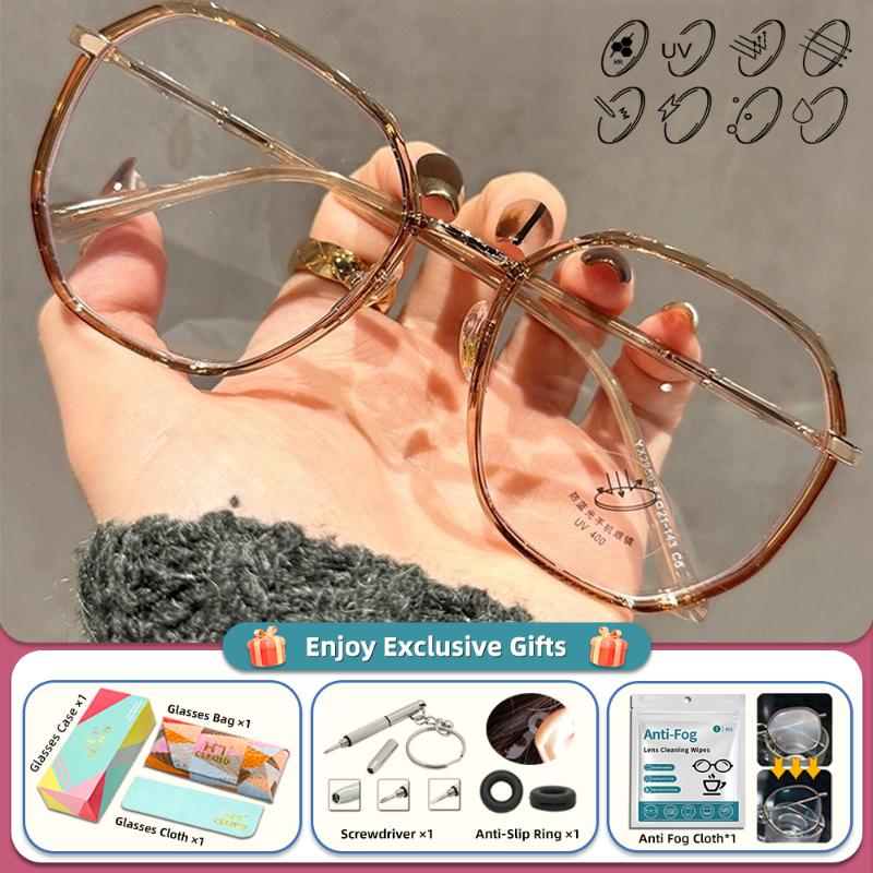 CLLOIO High Quality Retro Polygonal Myopia Prescription Computer Glasses Women Anti Blue Ray Photochromic Progressive Eyeglasses