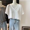 Women's Korean Style Snowflake Cotton V-Neck Lace Patchwork Short-Sleeve Loose Summer Tee
