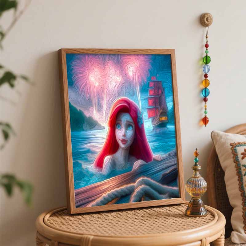 Disney Little Mermaid fireworks oil painting art painting kit handmade diy gift home decoration, paint by numbers for adults wall decor