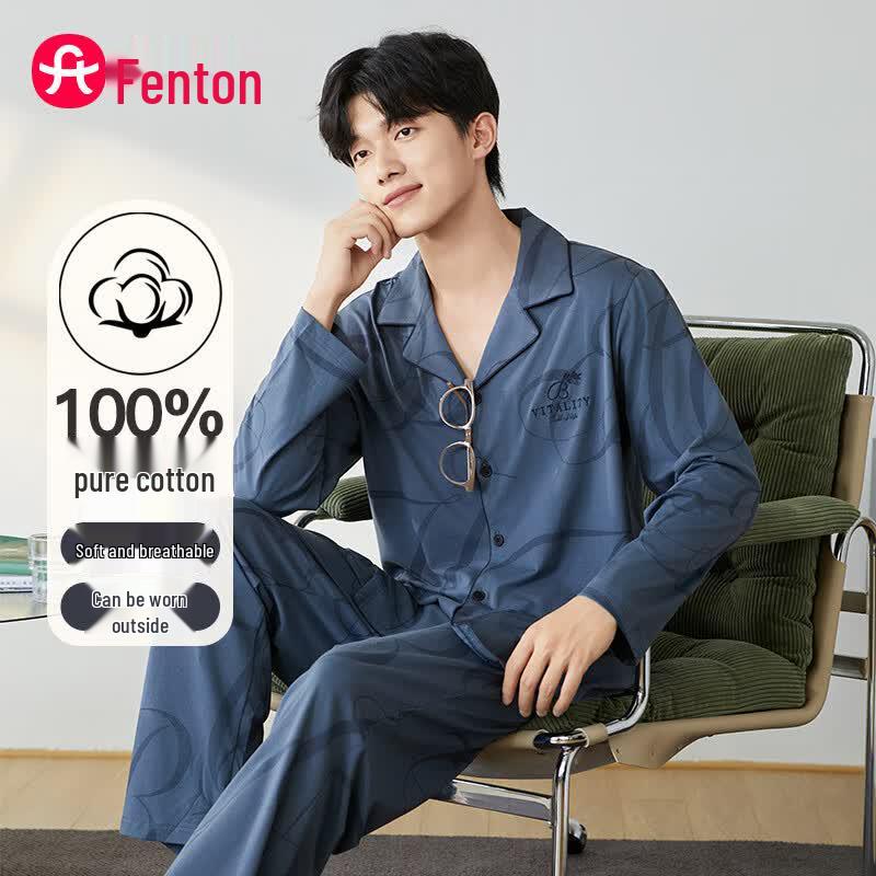 Fenteng Men s 100% Cotton Long Sleeve Pajama & Lounge Set XXXL