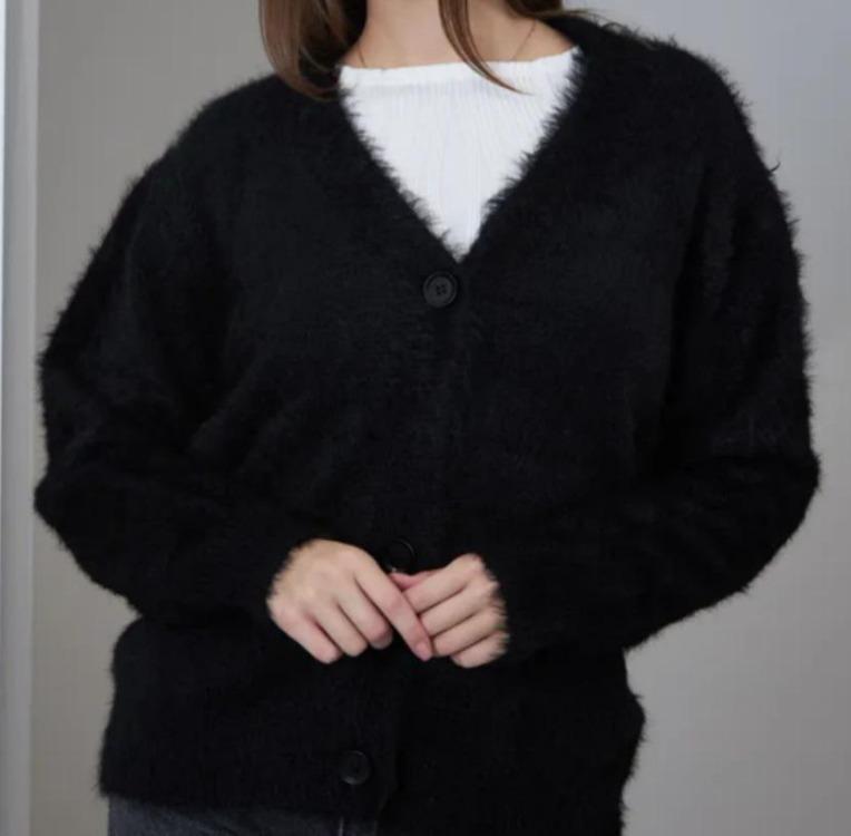 Women Mink Knitted Sweater Solid Color Cardigan Loose V Neck for Autumn Winter