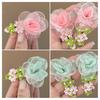 Hairpin Organza Flower Hair Clip with Hand-Crocheted Petals Leaves Sweet Style Bang Hair Pin Hair Accessories