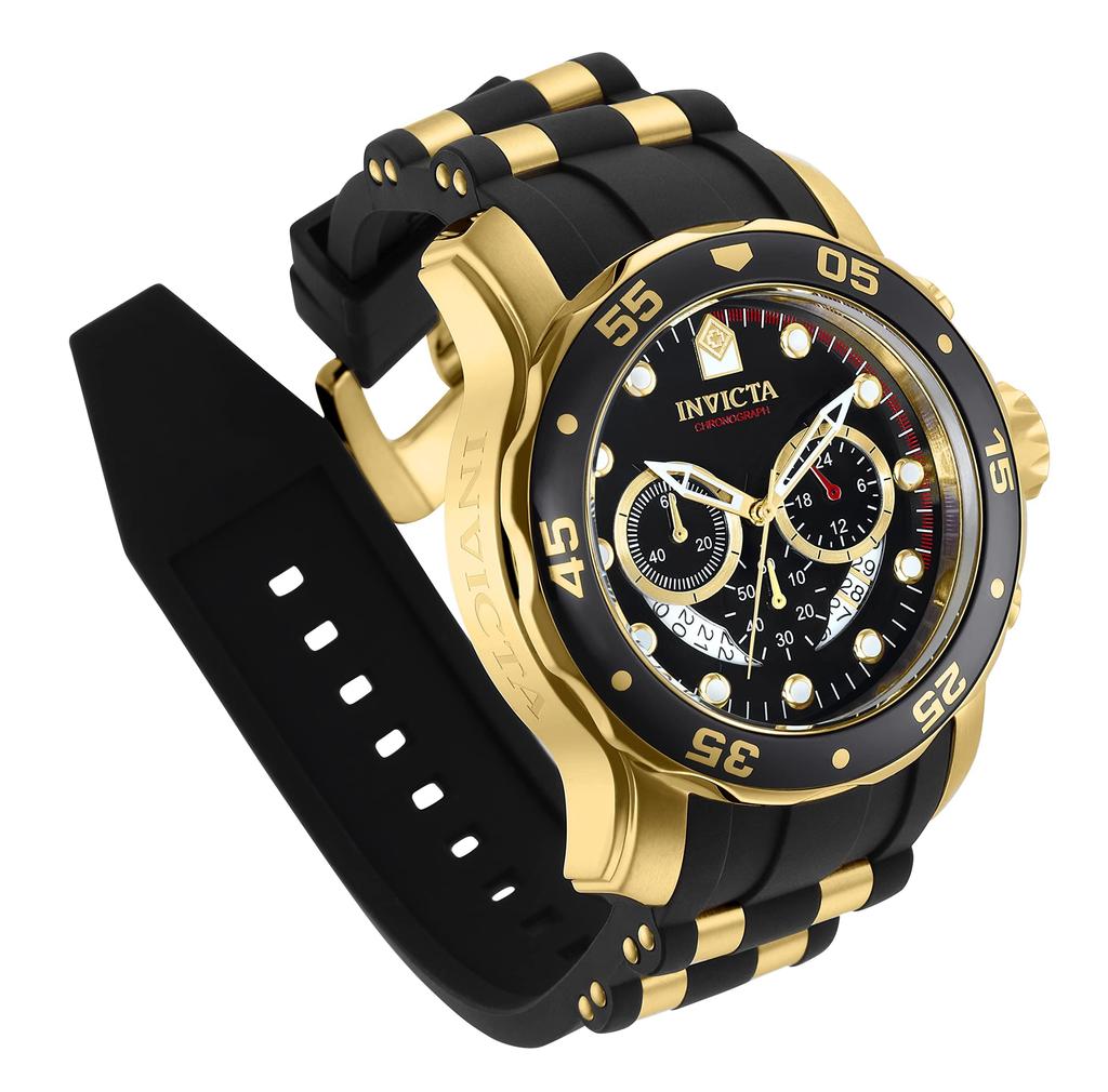 INVICTA Pro Diver Quartz 48mm Stainless Steel with Polyurethane Black Model Men's Watch, Case, Gold/Black