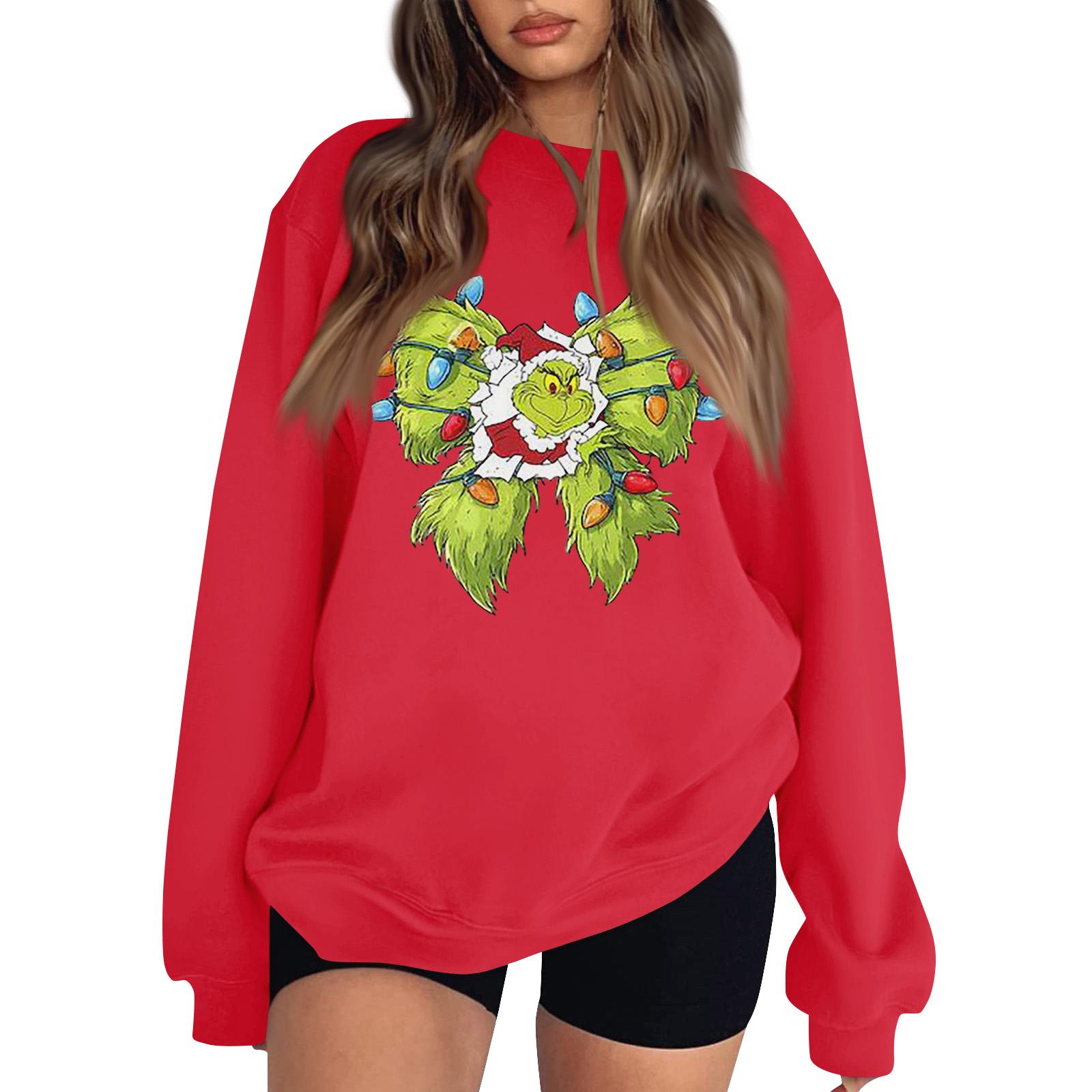 

Women s Fashion Long-Sleeve Pullover Sweatshirt With Fun Christmas Print L красный