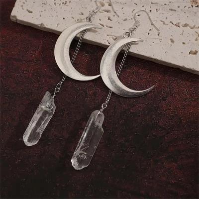 Boucles d'oreilles pendantes en forme de croissant de lune et de cristal artificiel, bijoux vintage élégants pour femmes, à porter au quotidien ou en soirée.