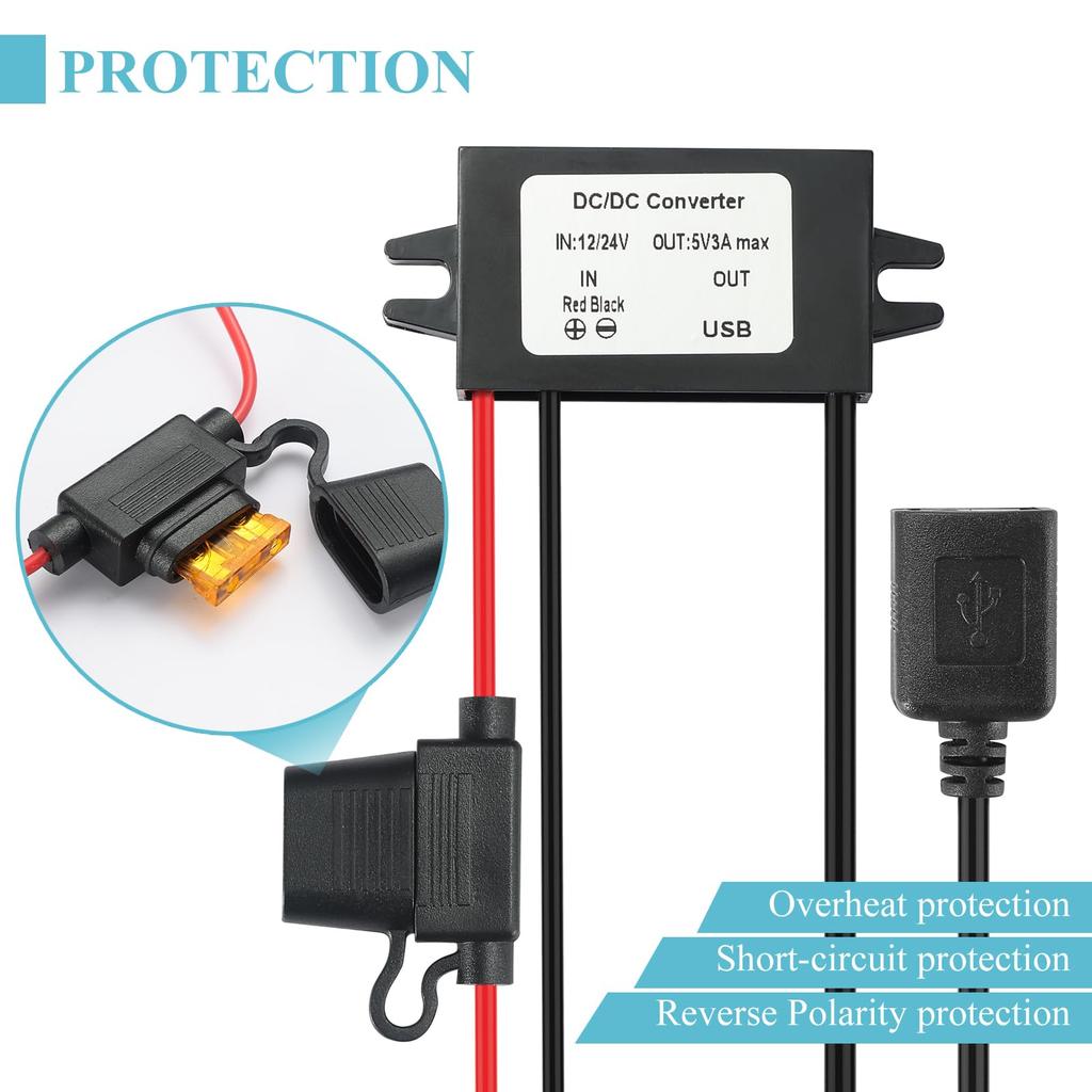 YBBOTT To 5V 3A 15W Converter Power Converter for Electric LED Truck DC-DC 8V-32V Step-Down Converter, DC-DC USB, 12V/24V Converter, DC-DC Step-Down