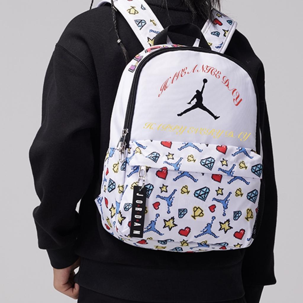 Jordan Custom Bag  Letter Print Fashion Cute Star Diamond Polyester Backpack Unisex Backpack White DZ3755-100(TEAM378-ZIMU-X1)