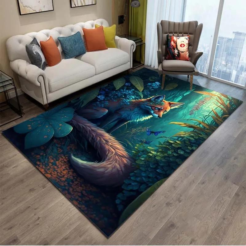 Cartoon Animals Colour Fox  3D Print Rug Carpets for Living Room Home Decor Carpet Children Bedroom Play Soft Non-slip Large Mat