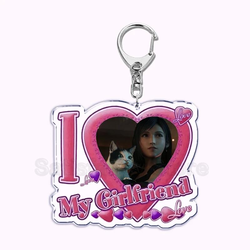 Pfp Sephiroth Acrylic KeyChain Pendant Key Ring I Love My Boyfriend Girlfriend Pink Heart Keyring for Bag Pendant Jewelry Gifts
