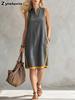 New Women's V-Neck Sleeveless Casual Loose Linen Dress