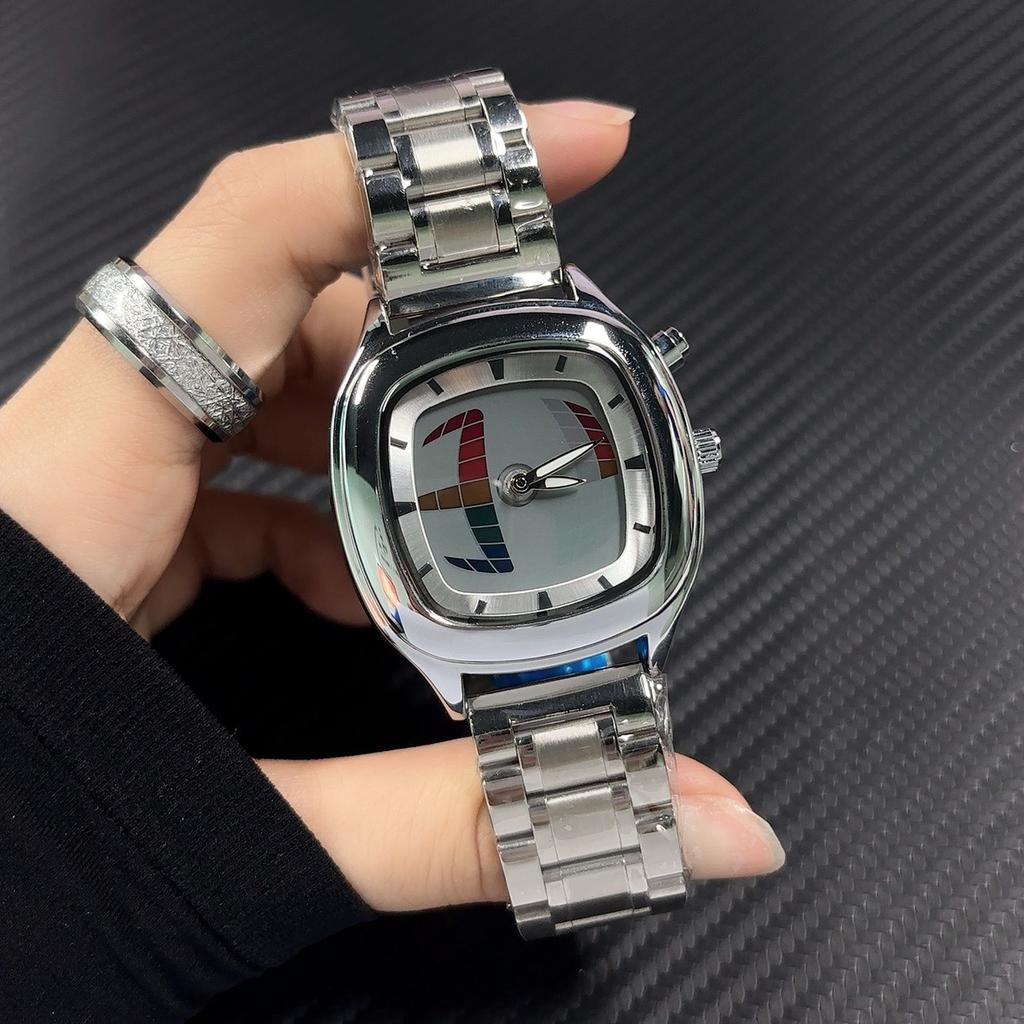 Red Quartz Watch Color Square Y2K Pointer Number Dual Display Steel Personalize Hot Watches Men Business Dynamic Design Clcok