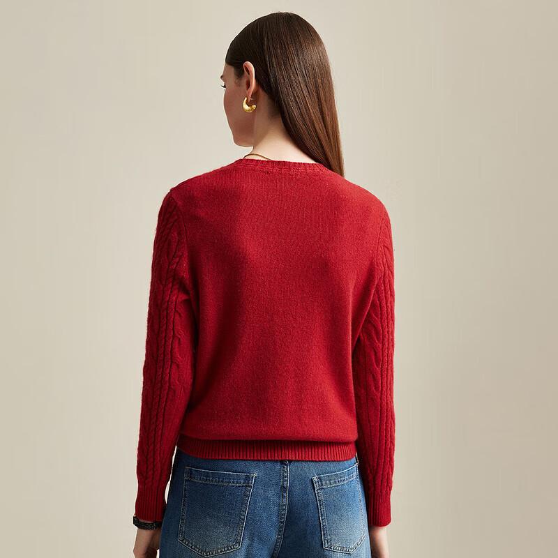 Zhaojun Women's Round Neck Cable Knit Cashmere Sweater