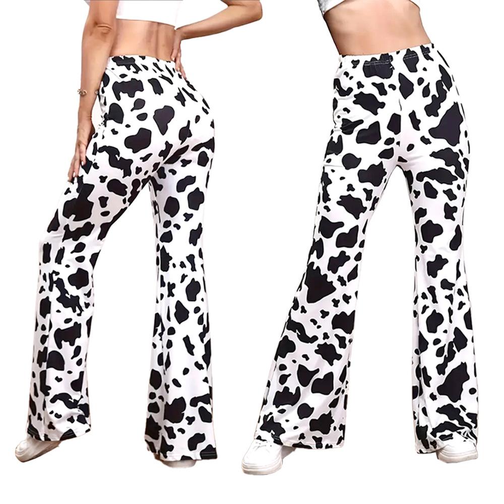 Women S High Waist Stretchy Cow Print Flared Leggings For Yoga Casual Wear S чёрный