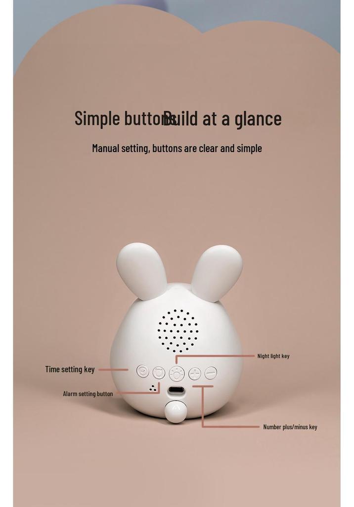 Round Rabbit Smart Alarm Clock with Night Light for Kids