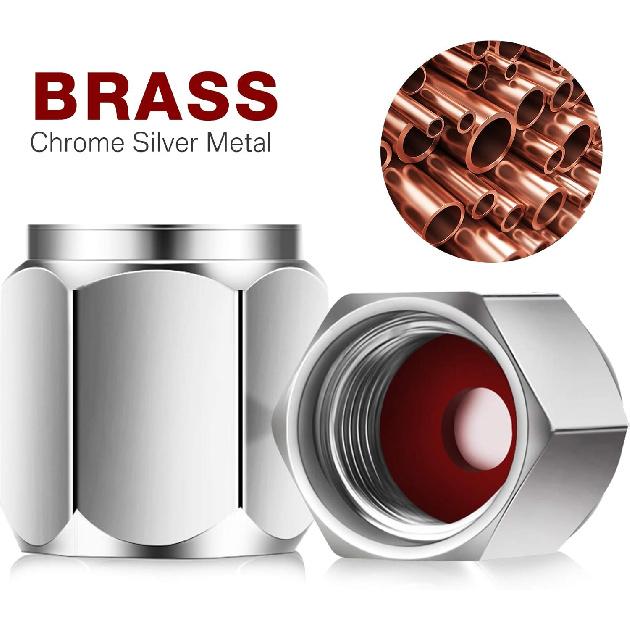 20 Pieces Tire Valve Stem Caps Brass Tire Valve Caps Silver Hexagon Shape Dust Proof Covers With Rubber O Ring For Car Truck Motorcycles Bike And