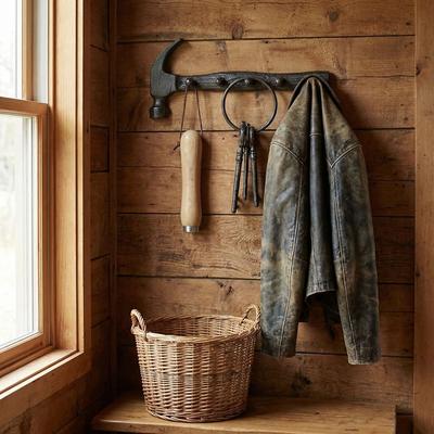 Kreative rustikale Gusseisen-Wandhaken Vintage Eisen Wandmontiertes Dekor Regal DIY Doppelfunktionshaken Garage