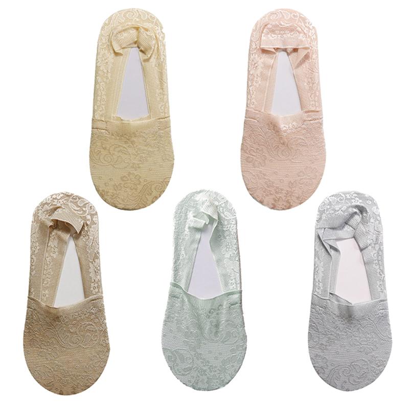 5 Pairs Women Sexy Lace Floral Socks Female Invisible Socks Boat Socks