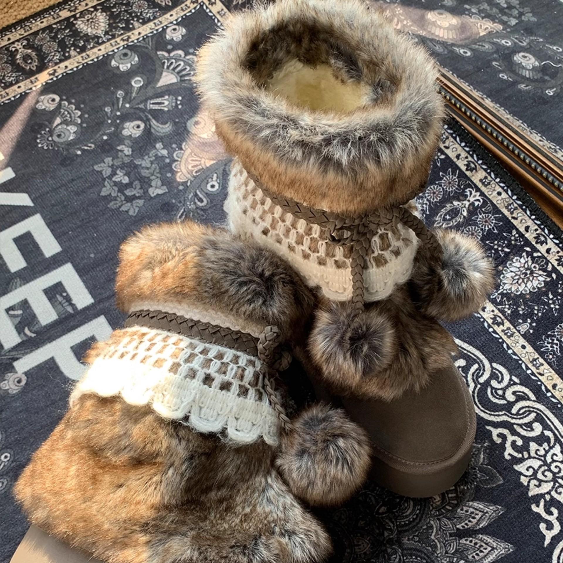 

Ретро универсальные пушистые сноубутсы с северо-востока женские 2025 осень и зима новые толстоподошвенные с набивным утолщением теплые большие хлопковые туфли 36