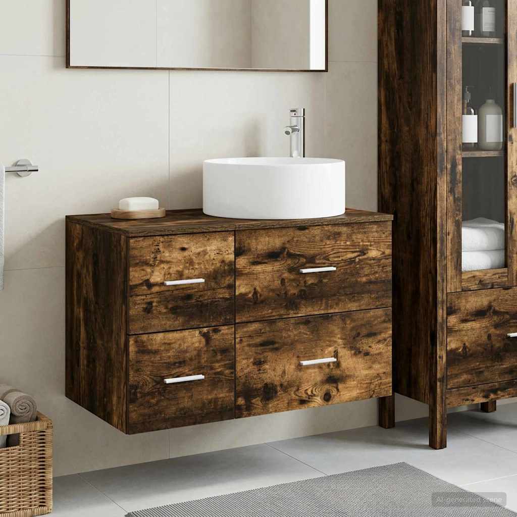 Bathroom Furniture Set 2 Pieces Smoked Oak Engineered Wood