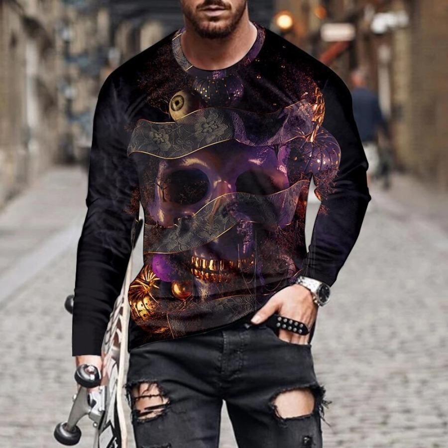 3d Print Pattern T Shirts Spring Autumn Round Neck Long Sleeve Top Men's Plus Size Sport Wear Plus Size Vintage T Shirt