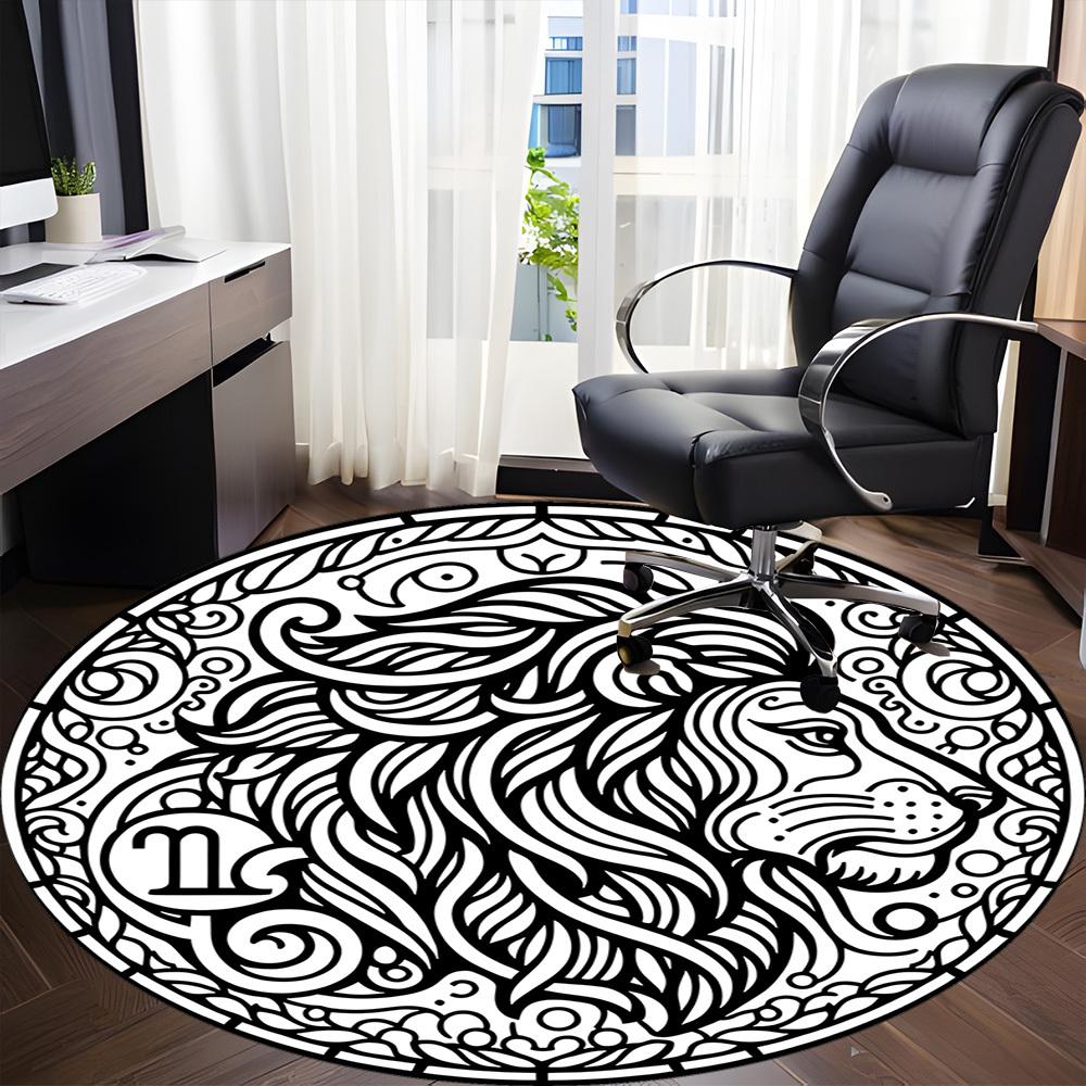 1pc Lion Mandala Carpet, Round Non Slip Durable Large Size Office Carpet, Suitable for Office