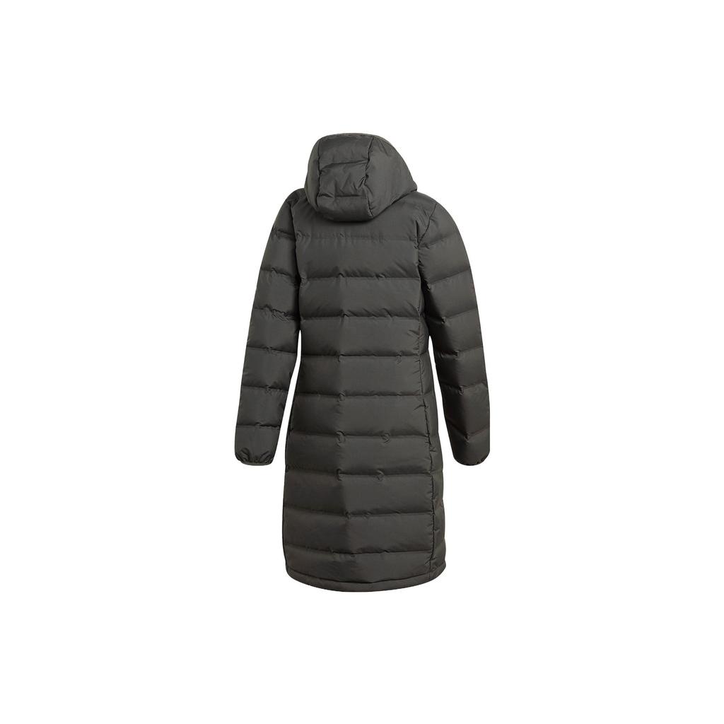 Adidas Chaqueta Larga Acolchada Cálida de Plumón con Estampado de Logotipo para Mujer Ropa Exterior Negra FT2575