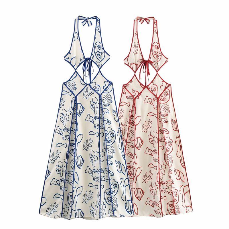 Kaslead New Arrival Women's Clothing Fashion Style Fashion Minimalist Sexy Halter Floral Cut Out Long Dress