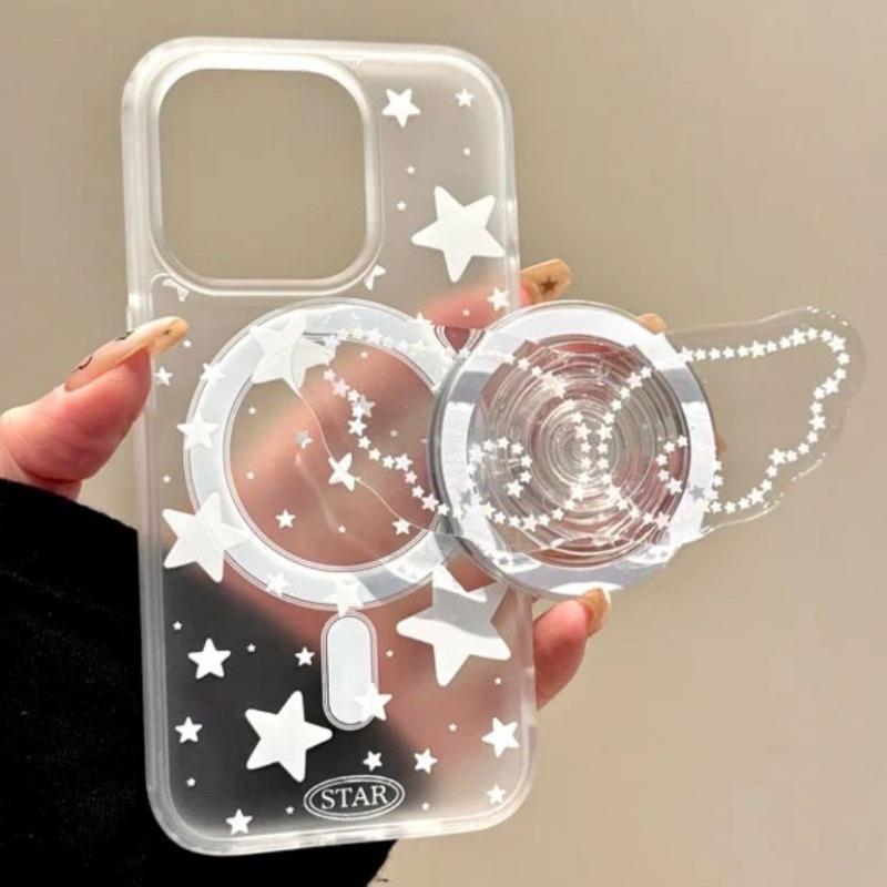 Korean Cute Cartoon Angel Wing For Magsafe Magnetic Phone Holder Grip Tok Stand For iPhone 16 Samsung S25 Wireless Charging Case 5