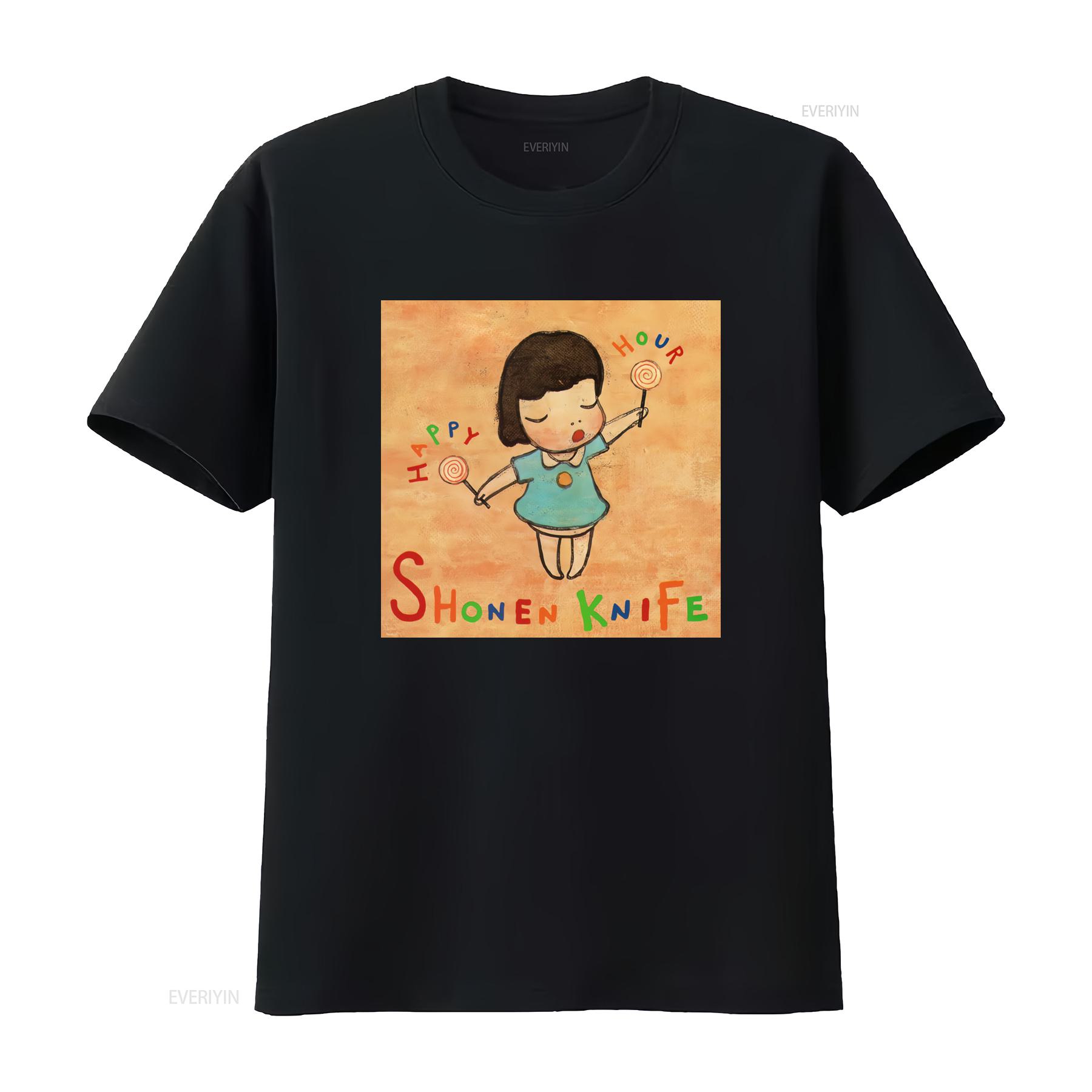 

Shonen Knife Happy Hour Cartoon Girl Lollipop Print Casual Cool Classic Mens T Shirt Size S 4X vintage Washed Stylish homme 4XL